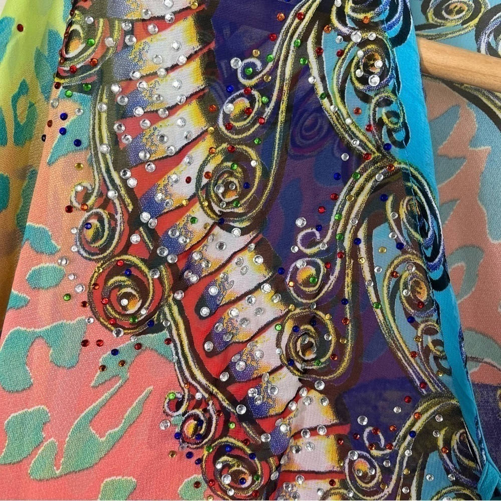 MEGHAN LOS ANGELES Silk Rhinestone Butterfly Poncho Tunic Top‎ - Picture 9 of 12